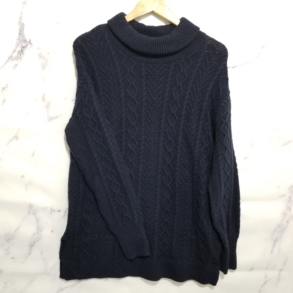 HALOGEN Navy Cable Stitch Tunic Sweater, Size Med